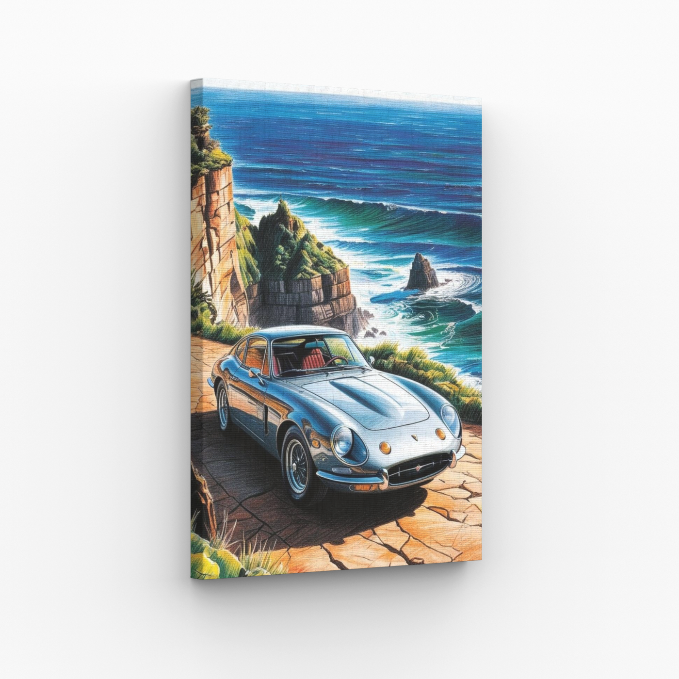 Auto na klifie z widokiem na ocean Obraz