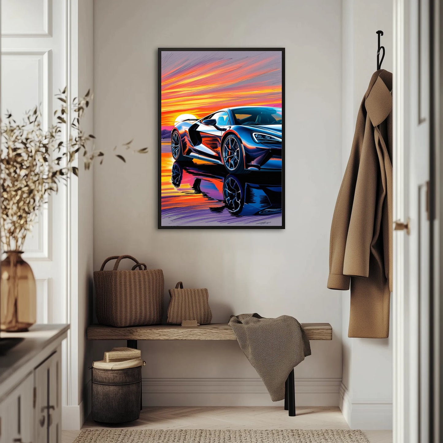 Auto z Zachodem Słonca Plakat