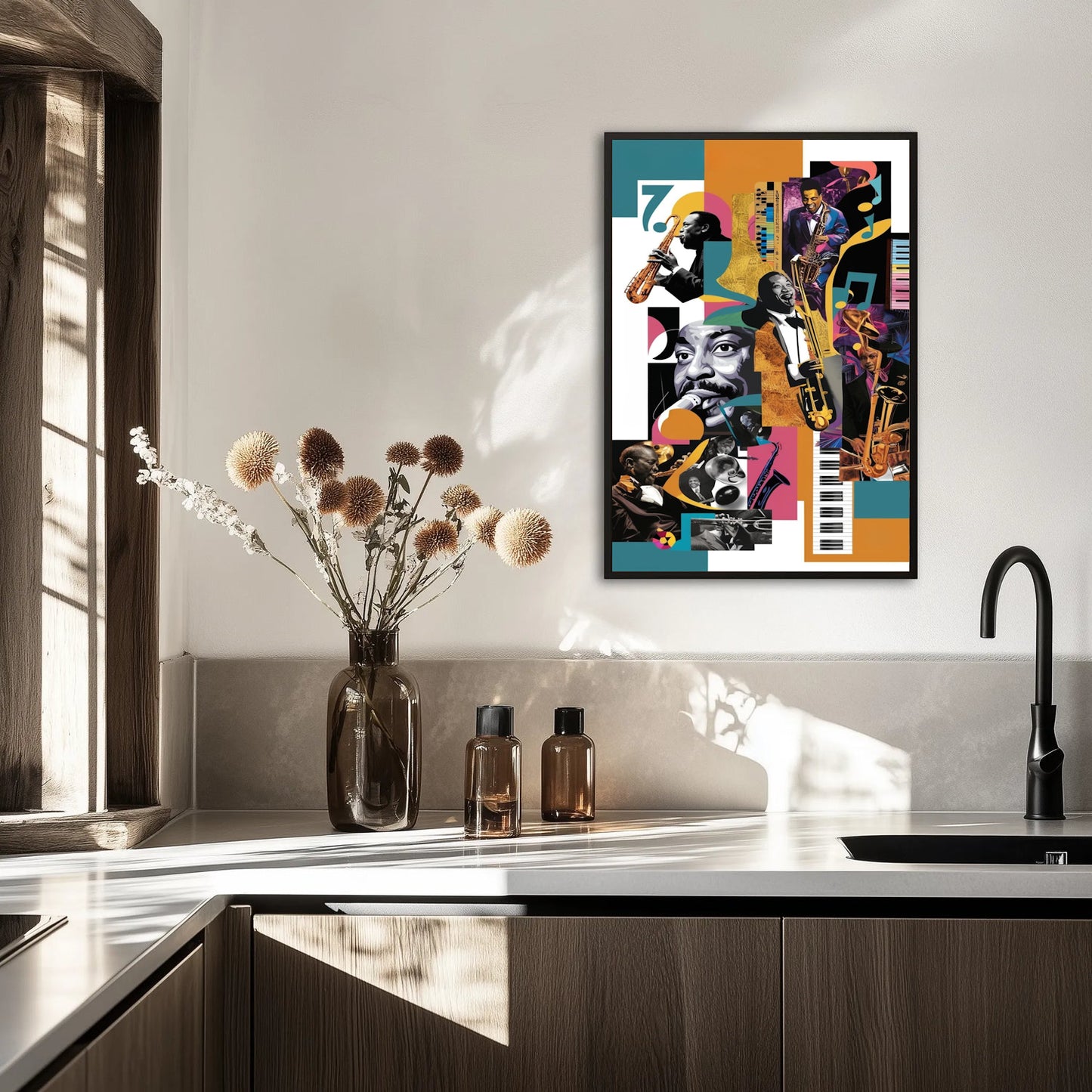 Artystyczny kolaż z muzyką jazzową Plakat
