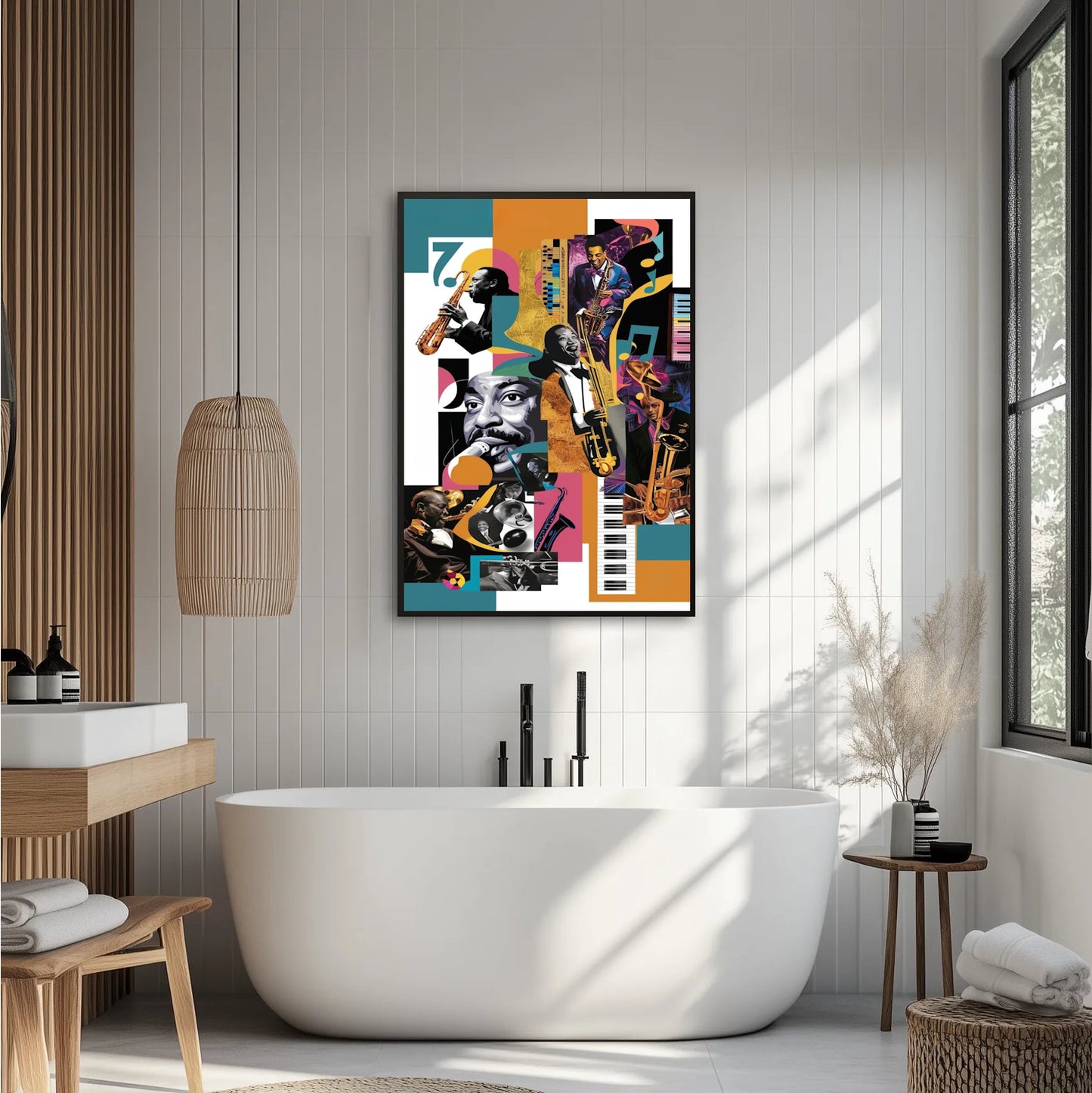 Artystyczny kolaż z muzyką jazzową Plakat