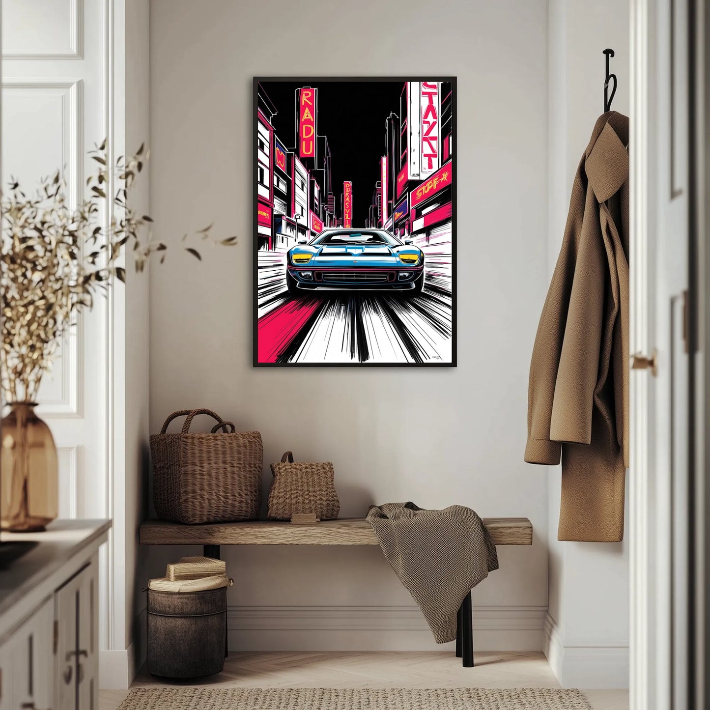 Auto w Neonowym Miescie Plakat