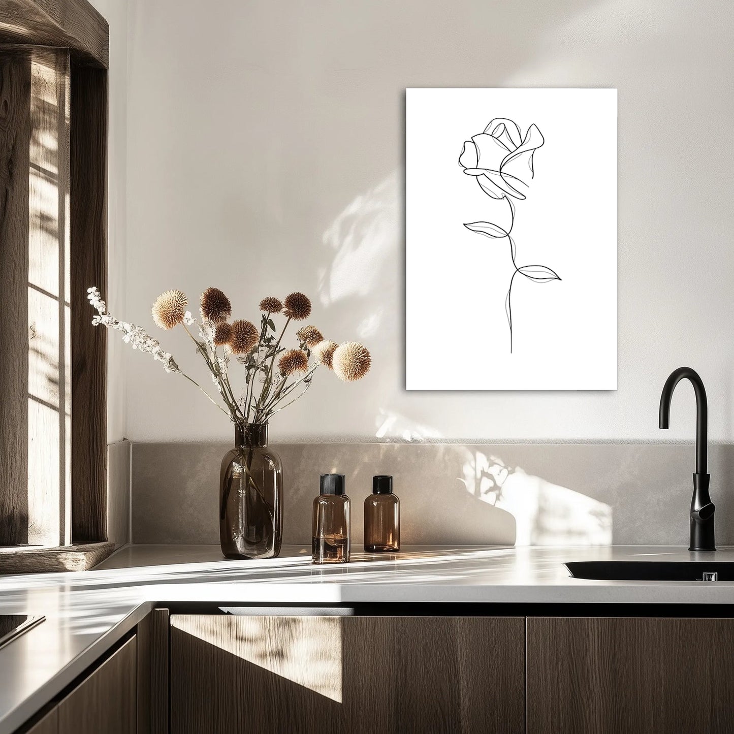 Beige Line Rose Obraz