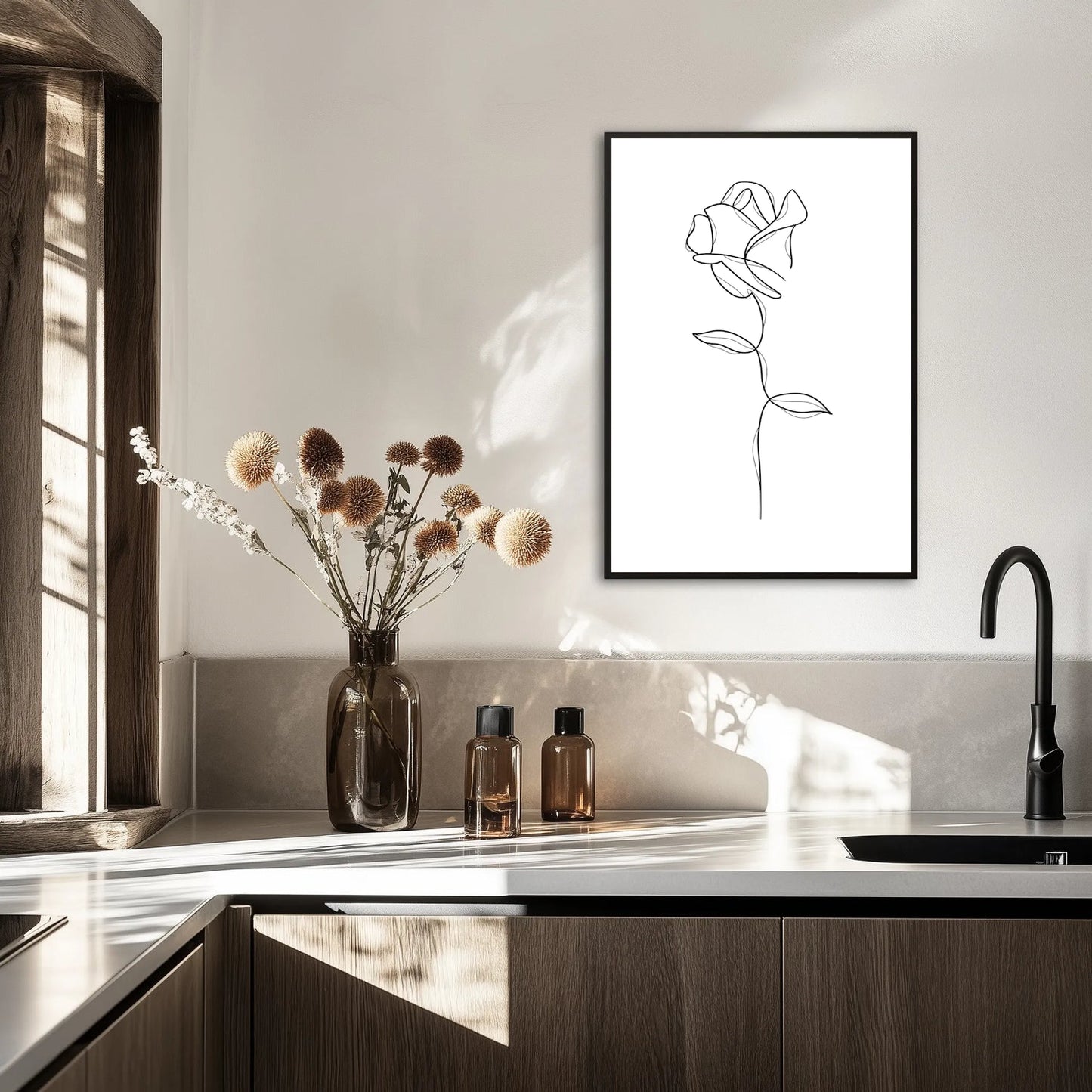 Beige Line Rose Plakat