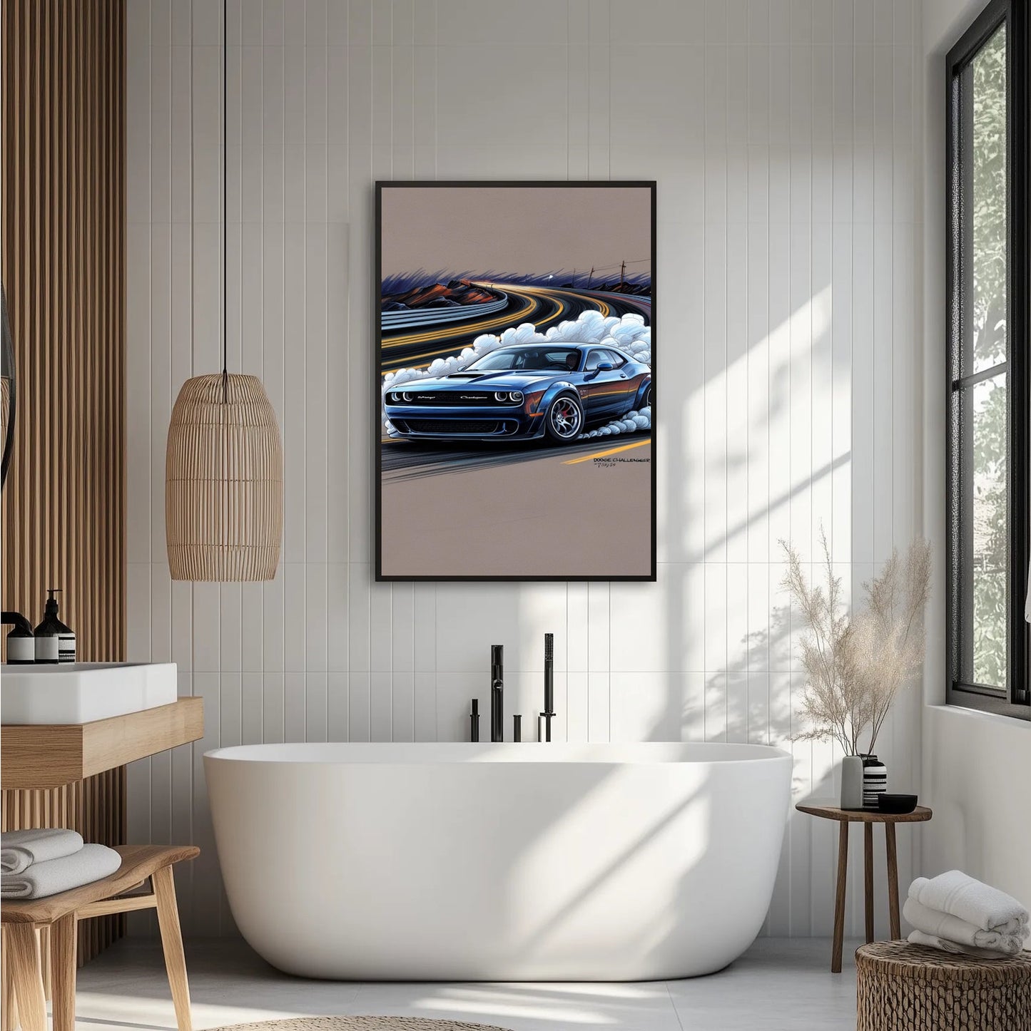 Dodge Challenger podczas driftu Plakat