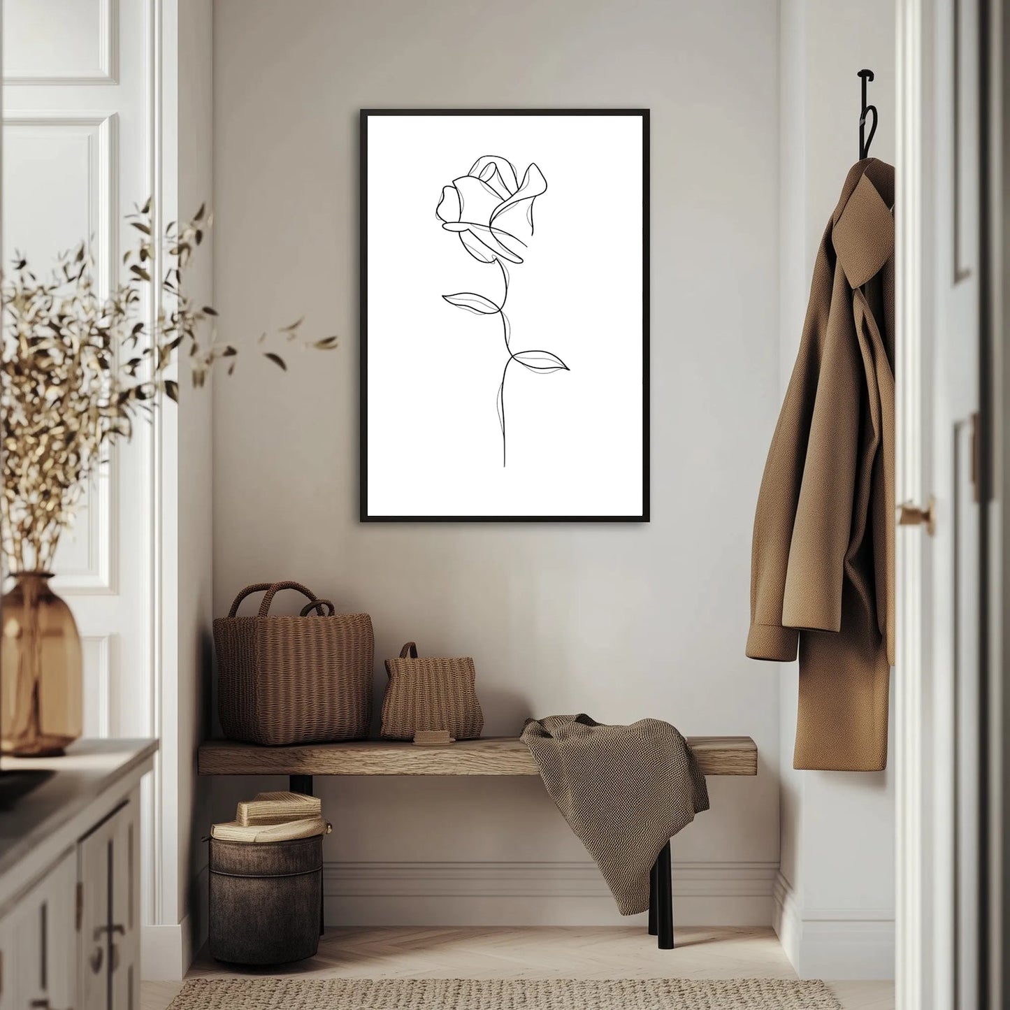 Beige Line Rose Plakat