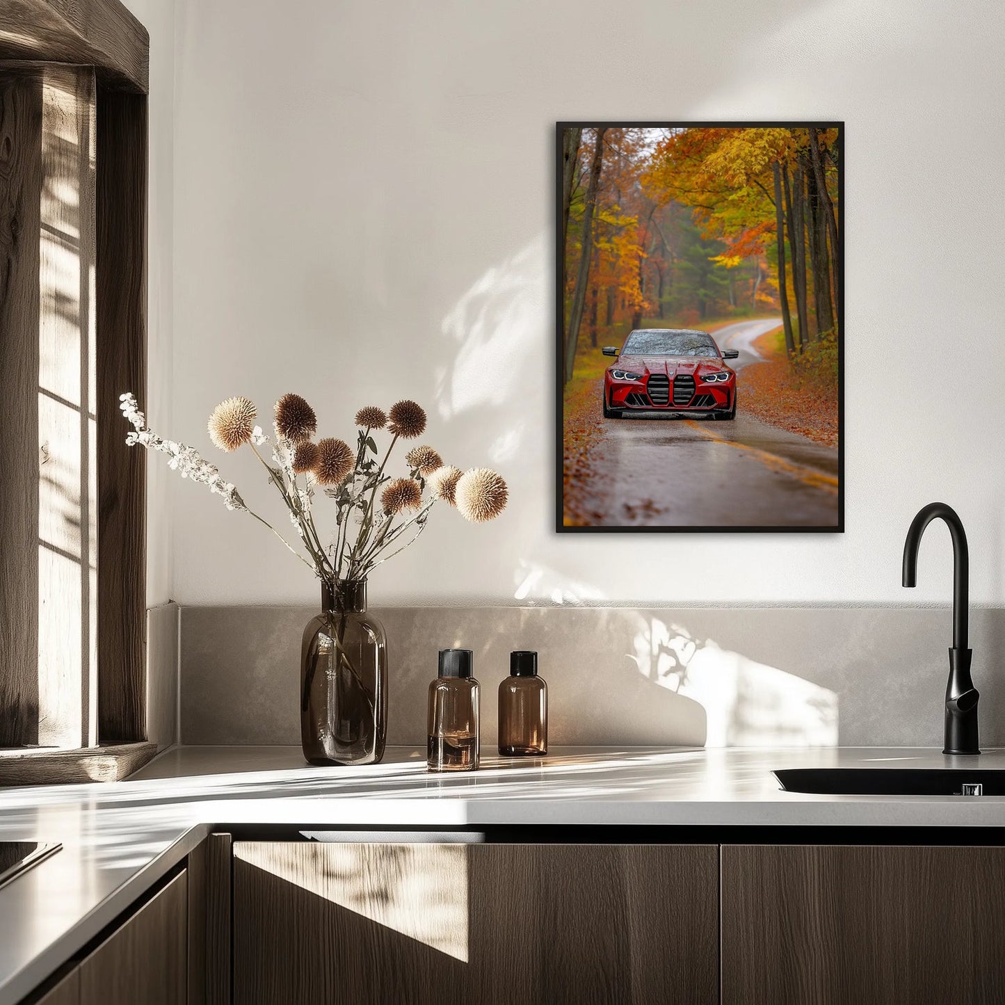 BMW M4 na tle lasu Plakat
