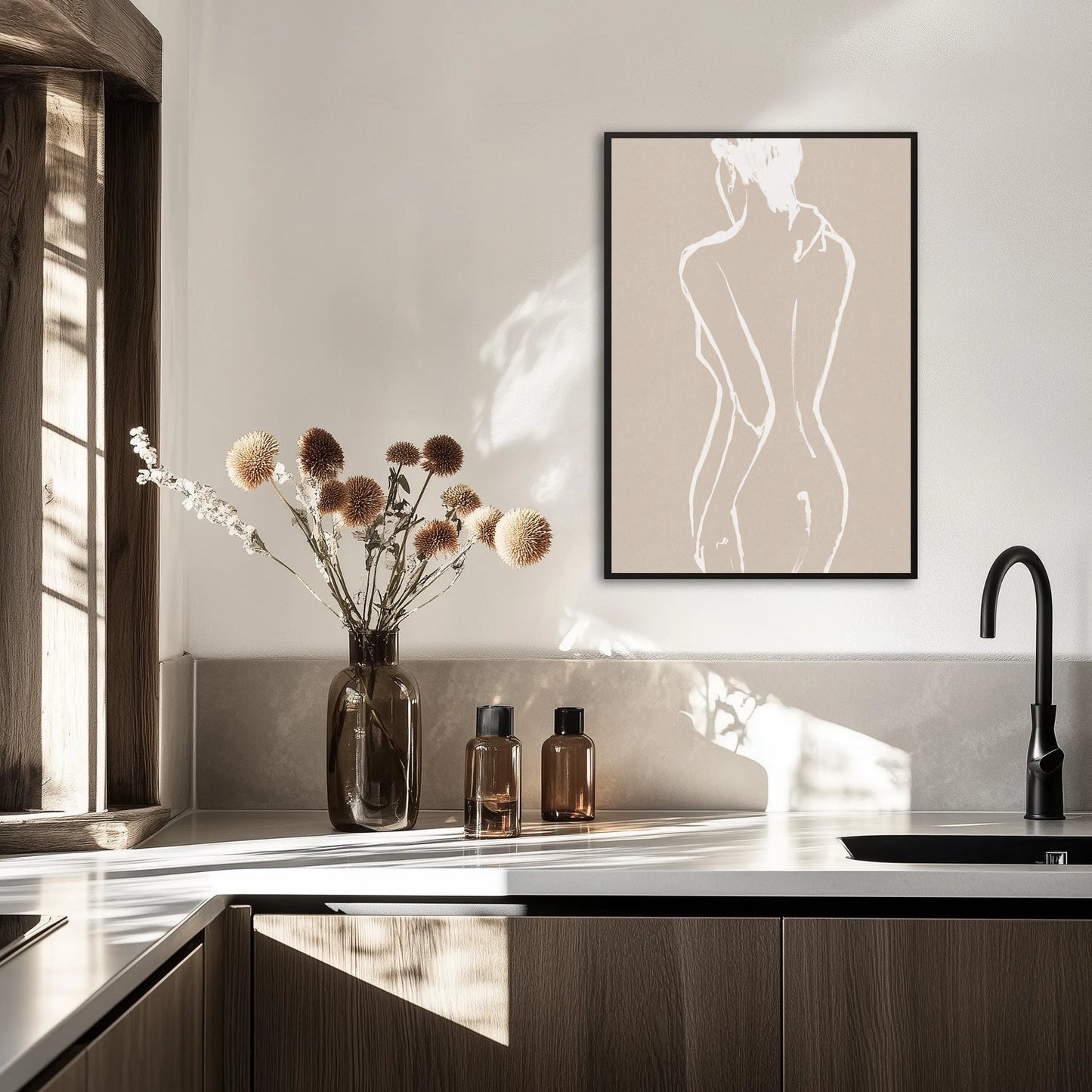 Beige Line Woman Body Plakat