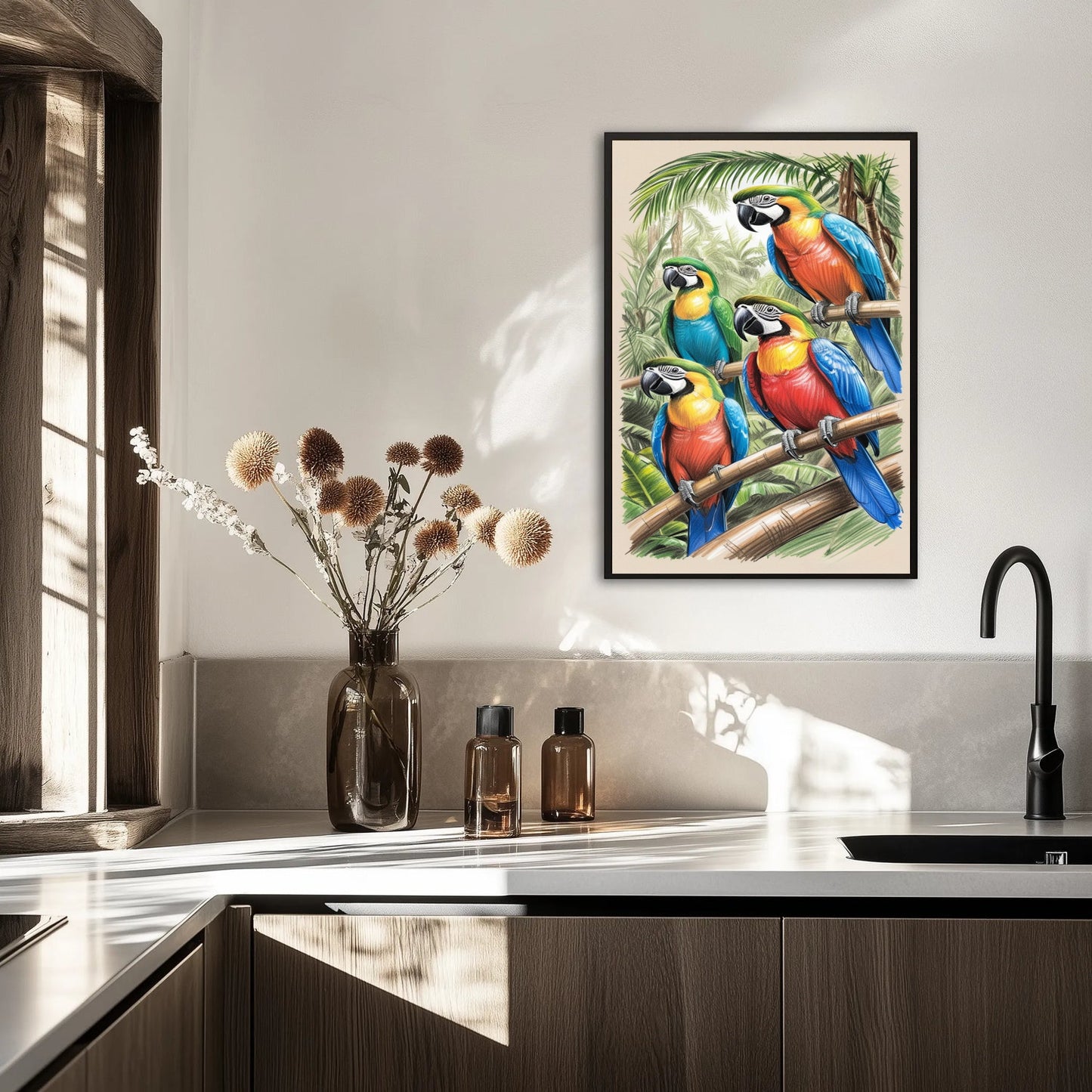 Kolorowe Ptaki Tropikalne W Dżungli Plakat