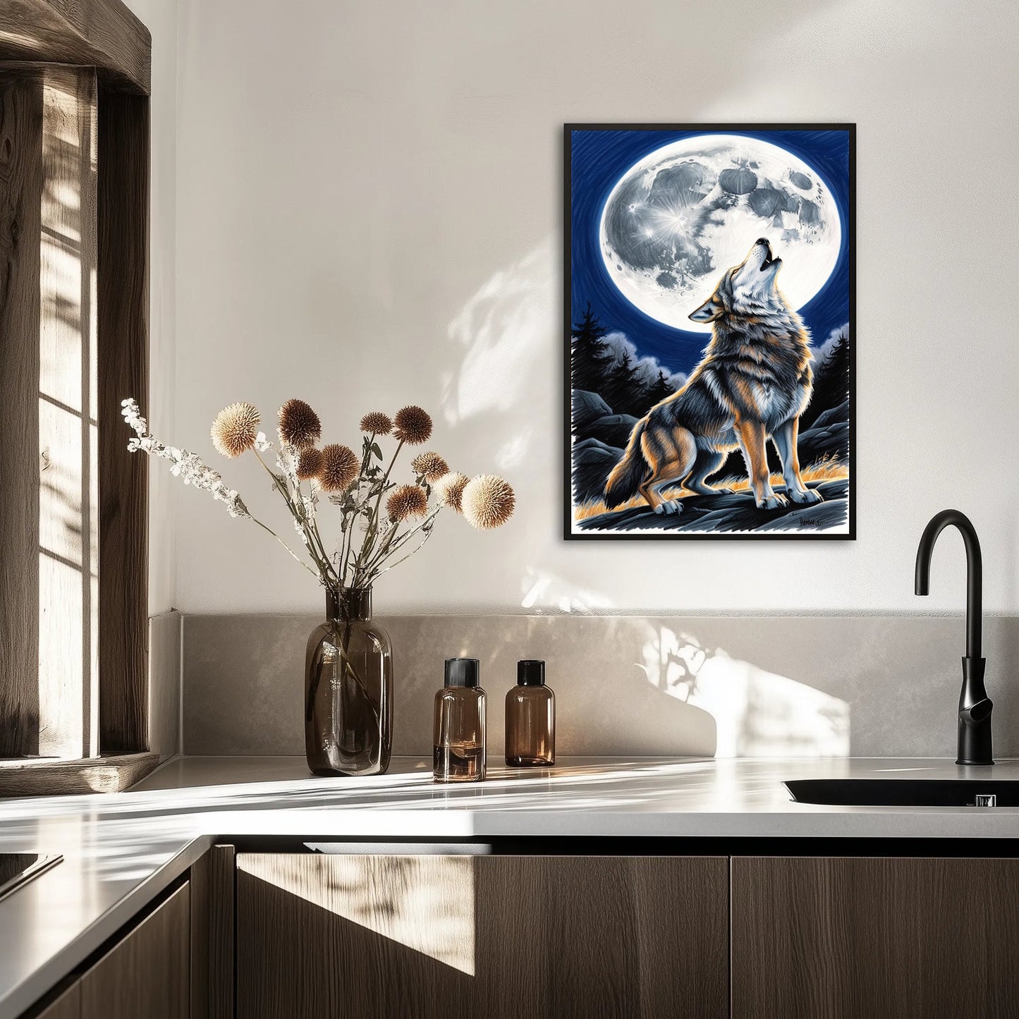 Wilk wyjący do księżyca Plakat