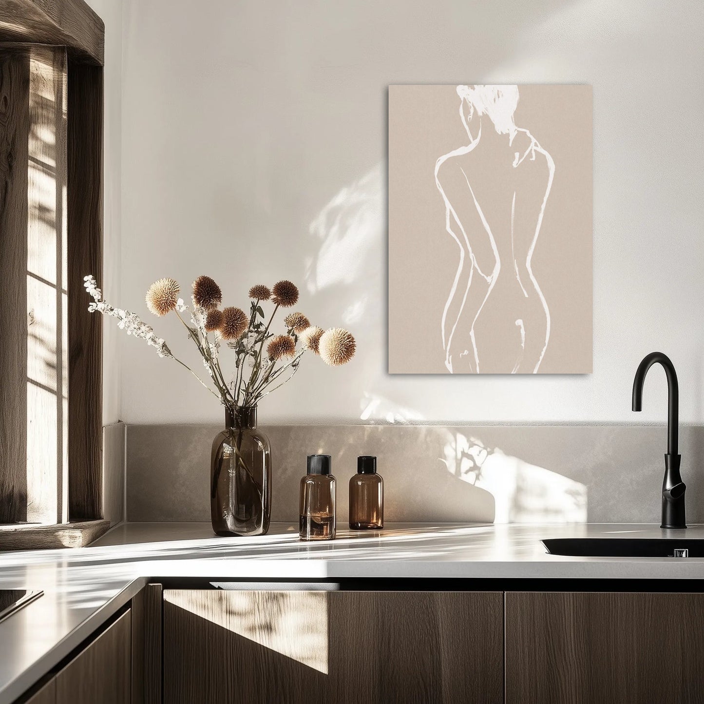 Beige Line Woman Body Obraz