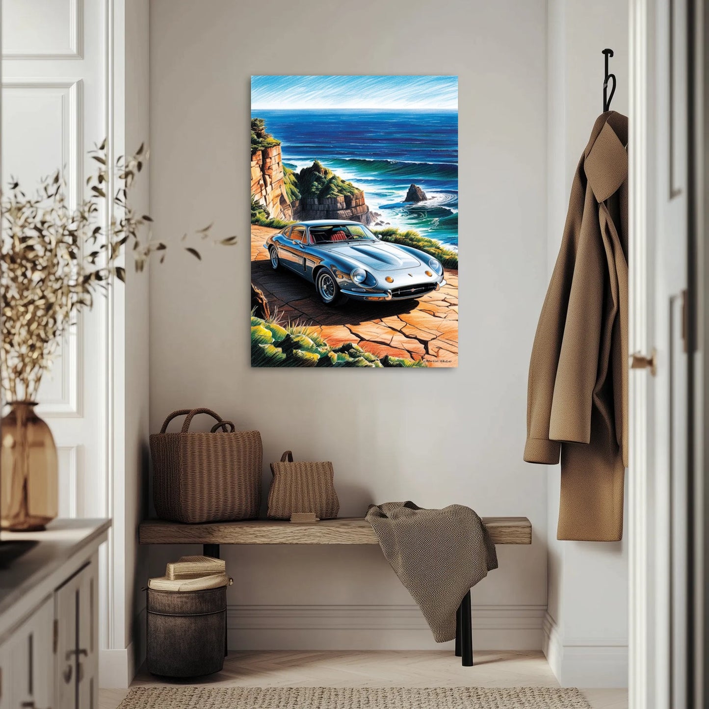 Auto na klifie z widokiem na ocean Obraz