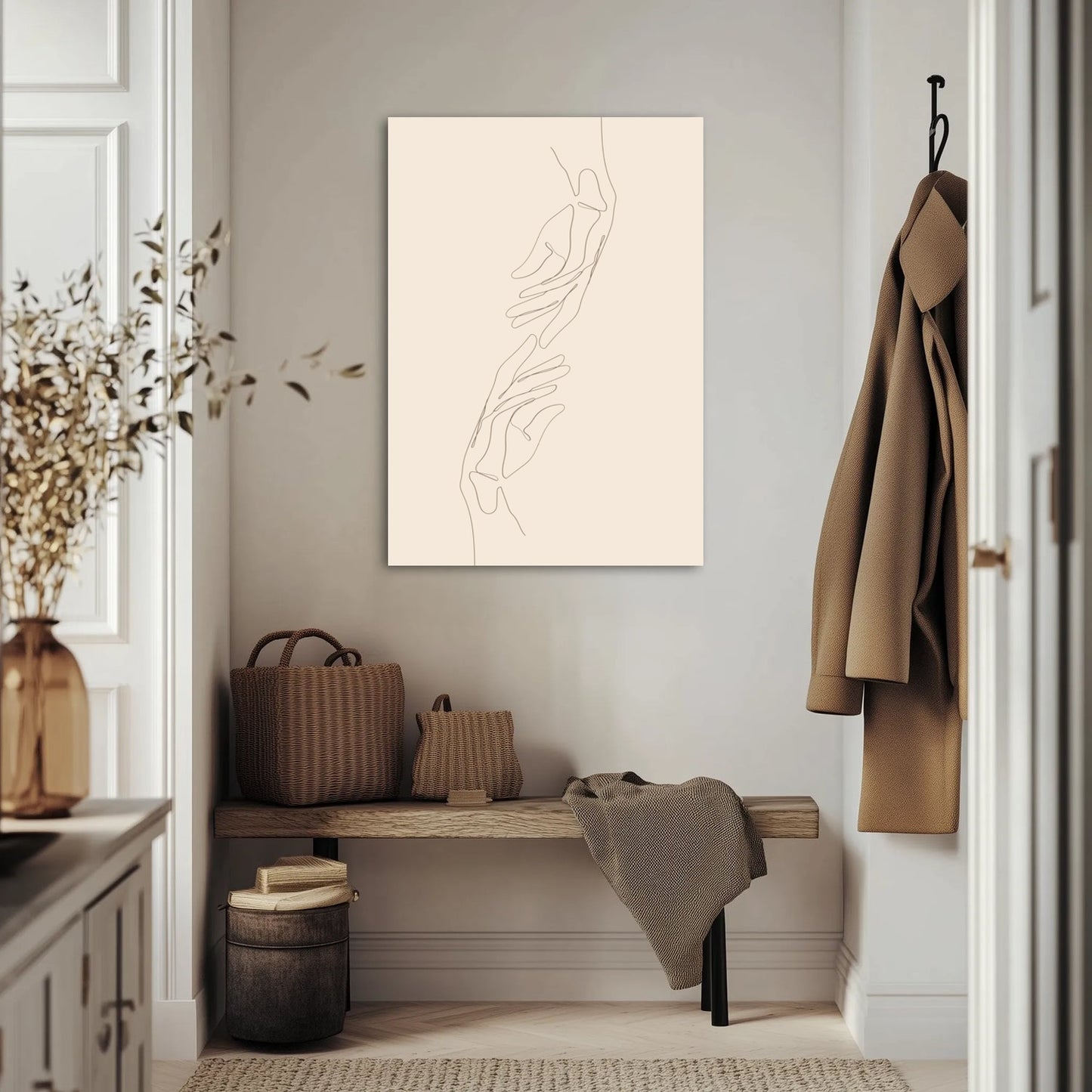 Beige Line Hands Obraz