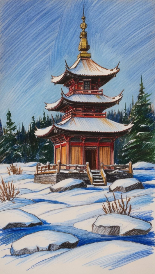 Pagoda W Zimowym Krajobrazie Plakat