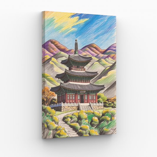Pagoda W Stylu Koreańskim Na Tle Gór 2 Obraz