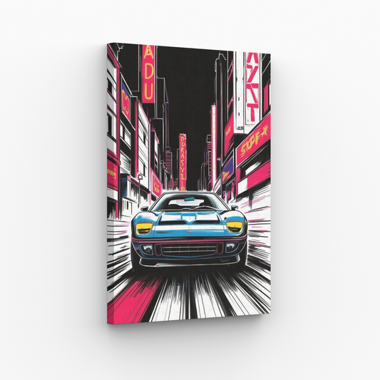 Auto w Neonowym Miescie Obraz