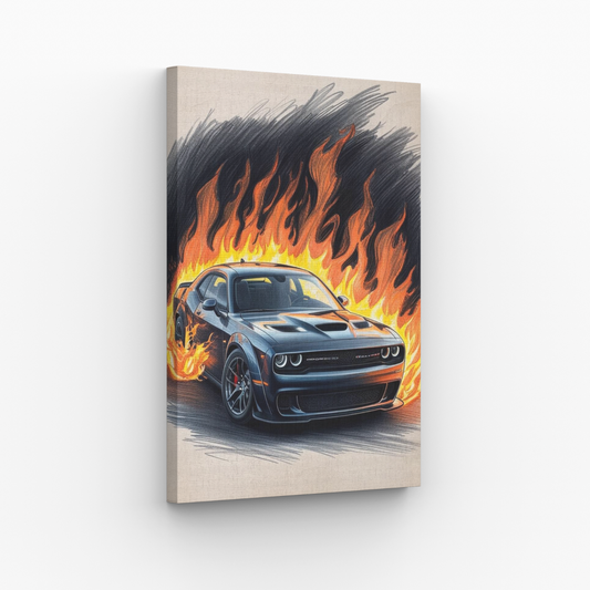 Dodge Challenger Hellcat w płomieniach Obraz