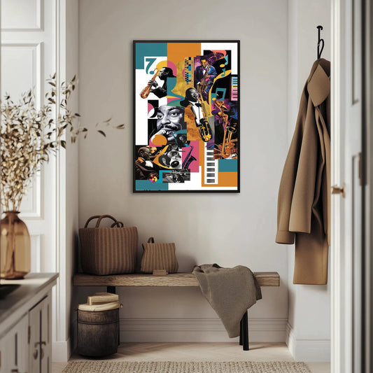 Artystyczny kolaż z muzyką jazzową Plakat