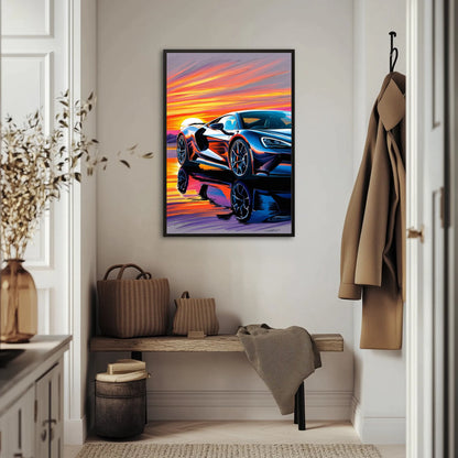 Auto z Zachodem Słonca Plakat