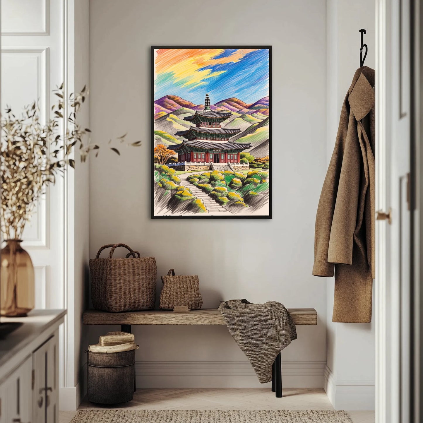Pagoda W Stylu Koreańskim Na Tle Gór 2 Plakat