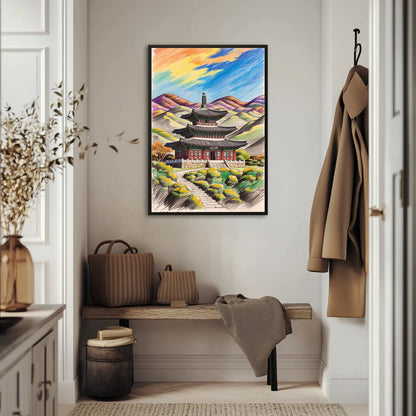 Pagoda W Stylu Koreańskim Na Tle Gór 2 Plakat