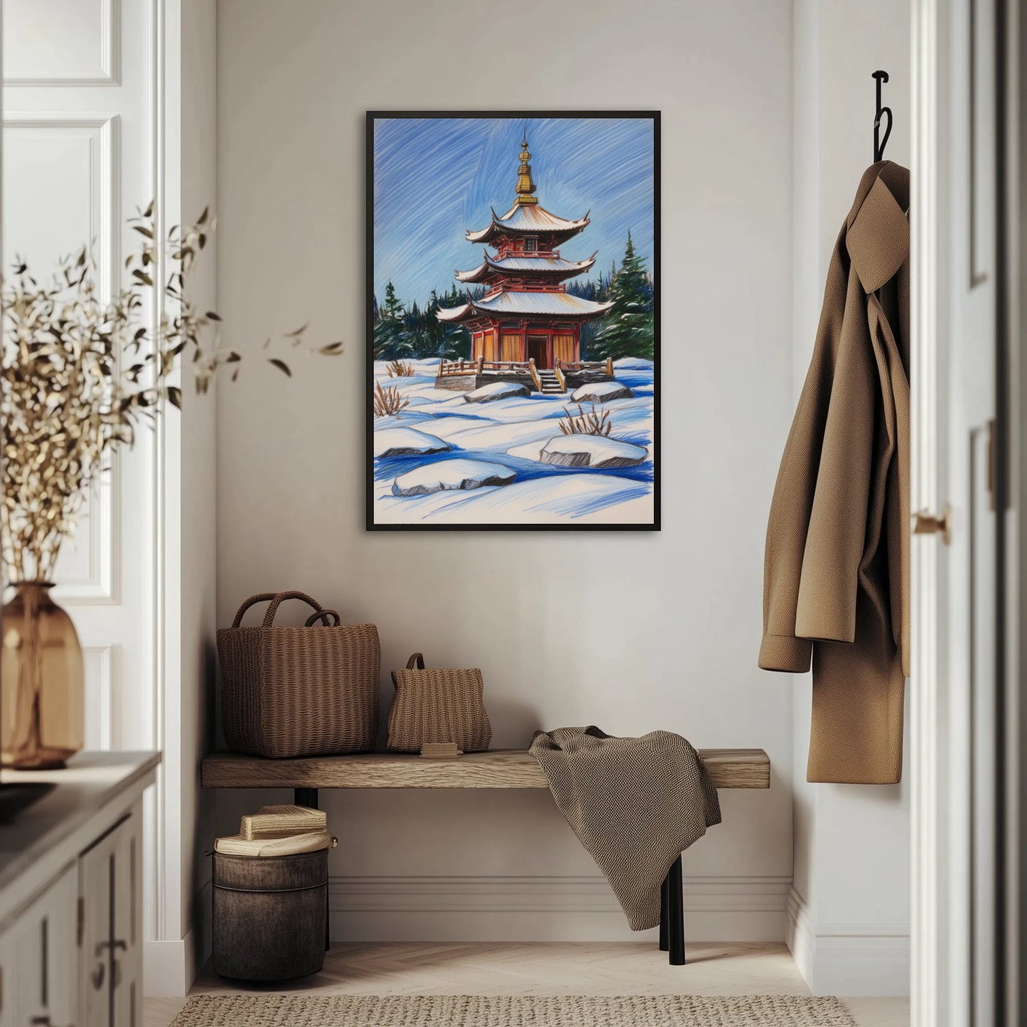 Pagoda W Zimowym Krajobrazie Plakat