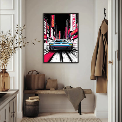 Auto w Neonowym Miescie Plakat