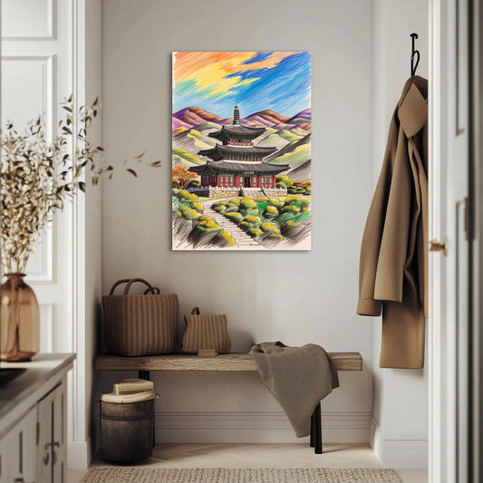 Pagoda W Stylu Koreańskim Na Tle Gór 2 Obraz