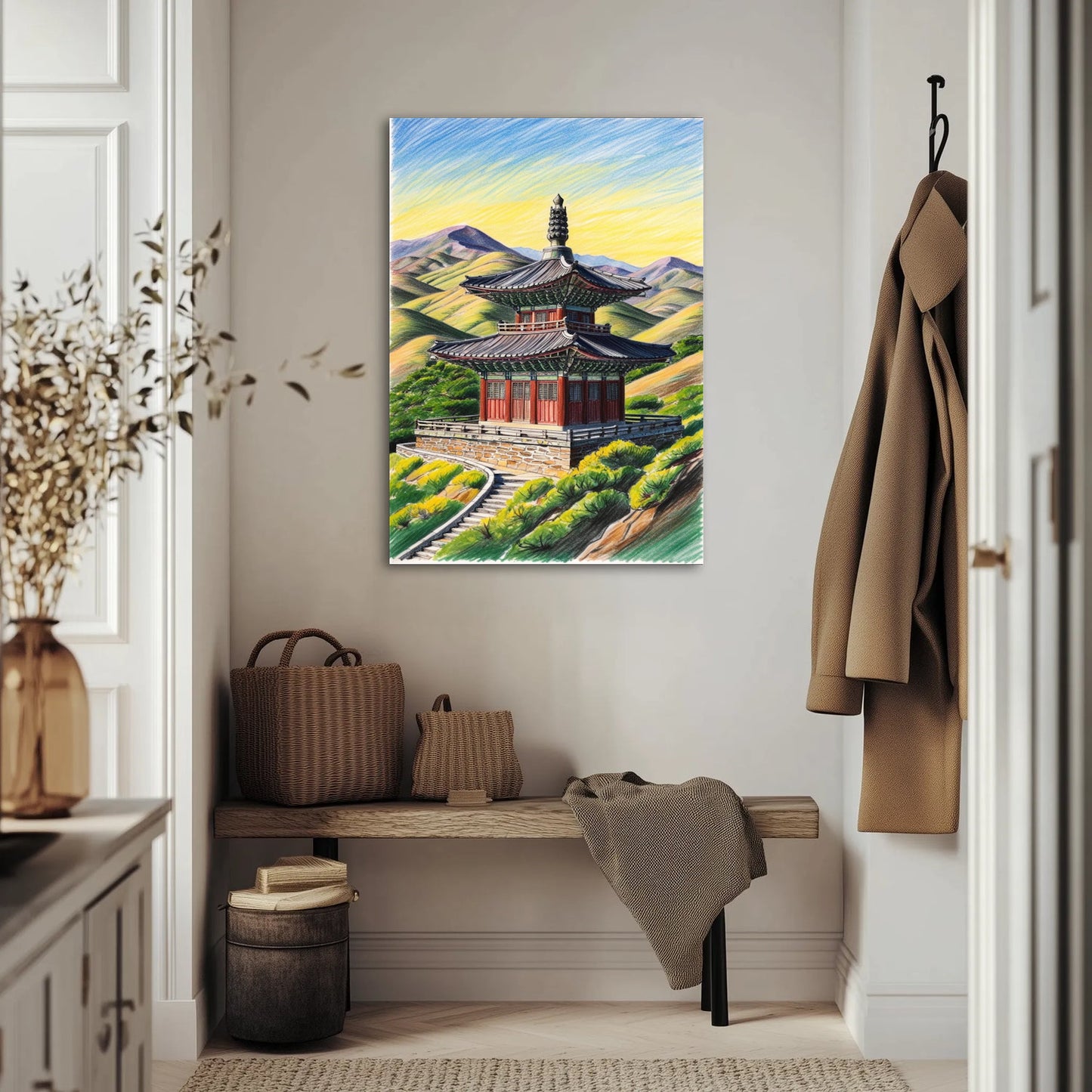 Pagoda W Stylu Koreańskim Na Tle Gór Obraz