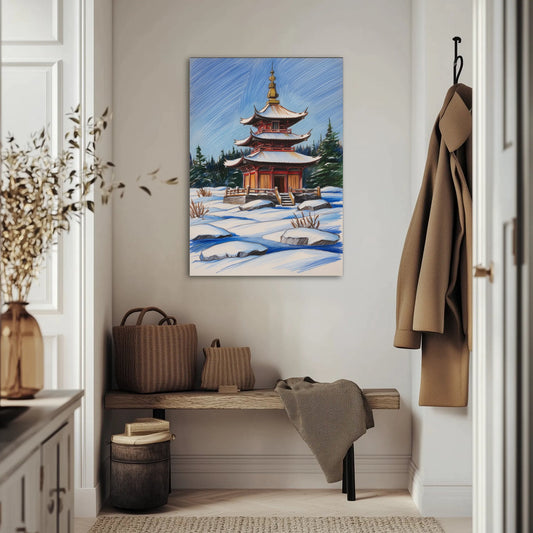 Pagoda W Zimowym Krajobrazie Obraz