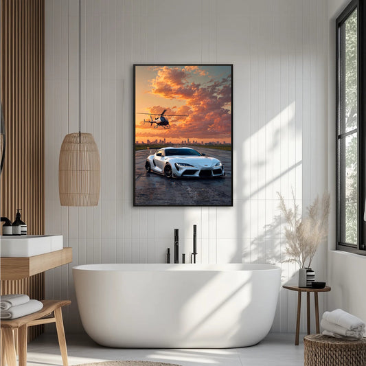 Toyota Supra z Helikopterem Plakat