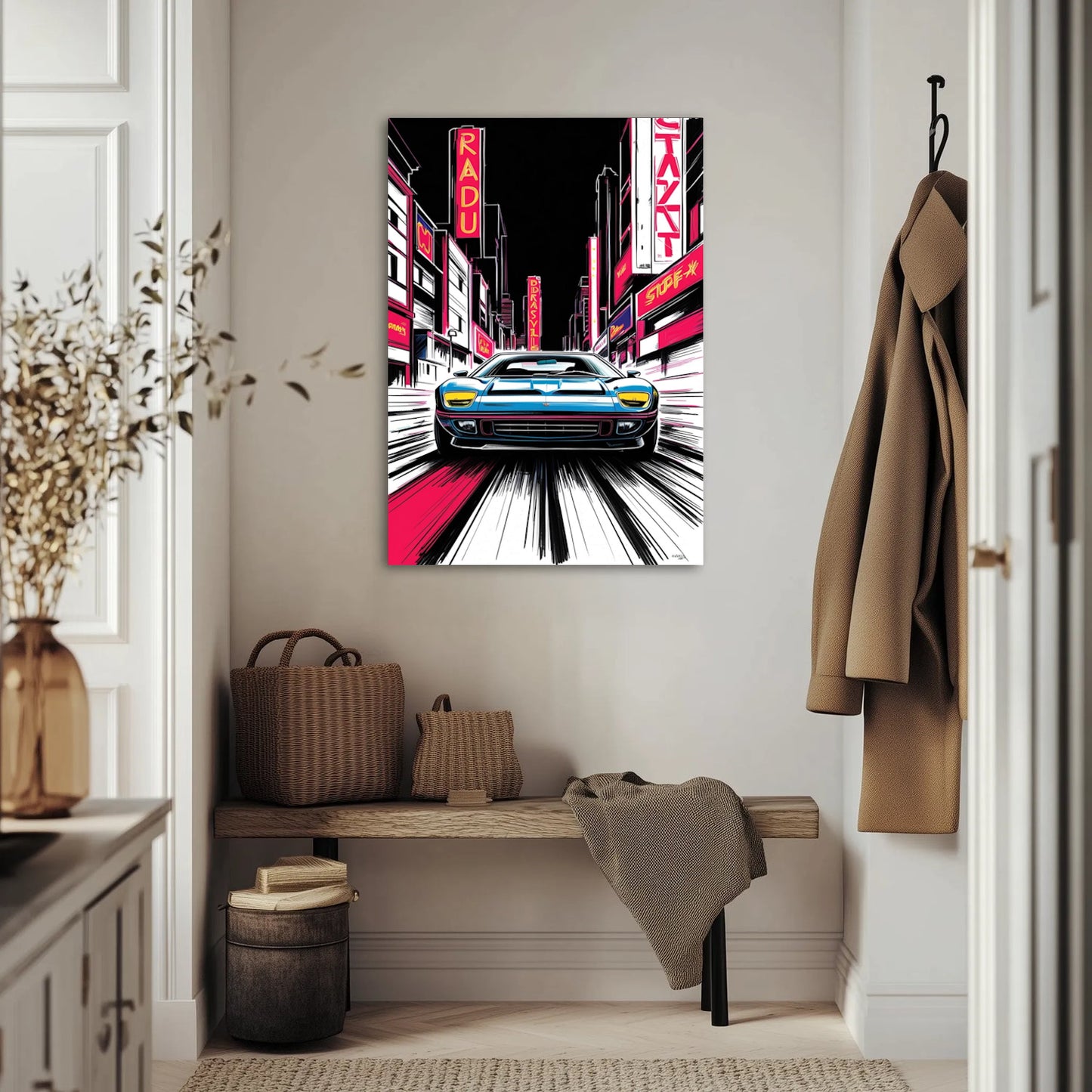 Auto w Neonowym Miescie Obraz