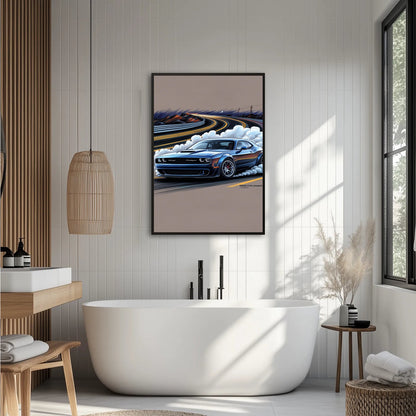 Dodge Challenger podczas driftu Plakat