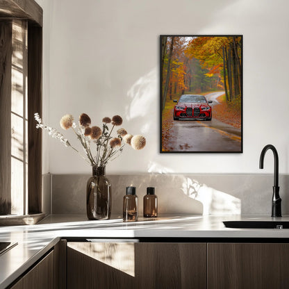 BMW M4 na tle lasu Plakat