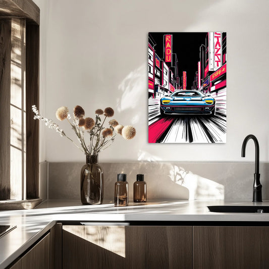 Auto w Neonowym Miescie Obraz