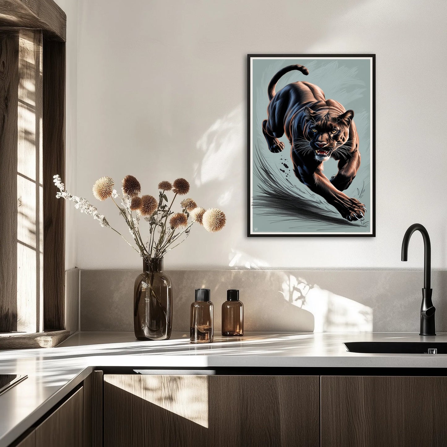 Drapieżna pantera w ruchu Plakat