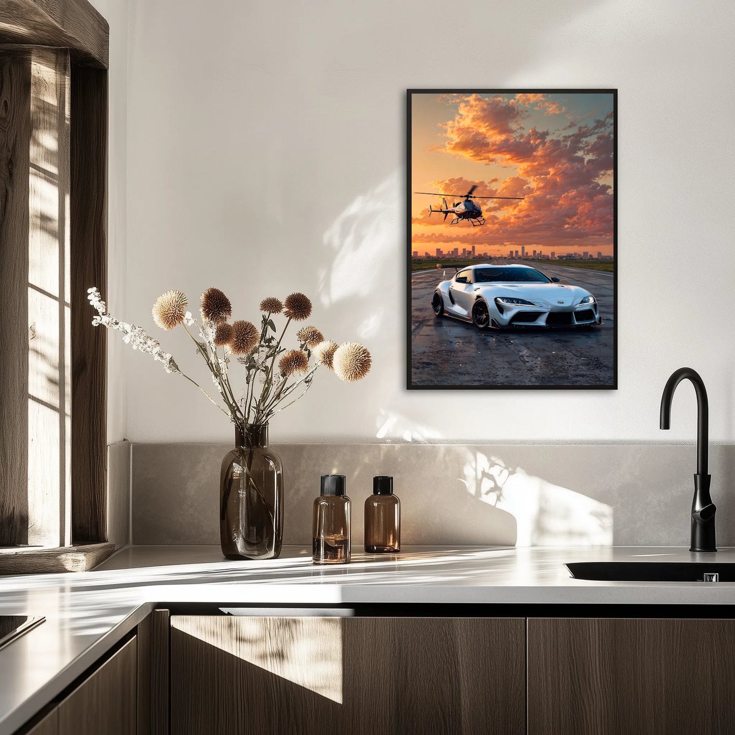 Toyota Supra z Helikopterem Plakat