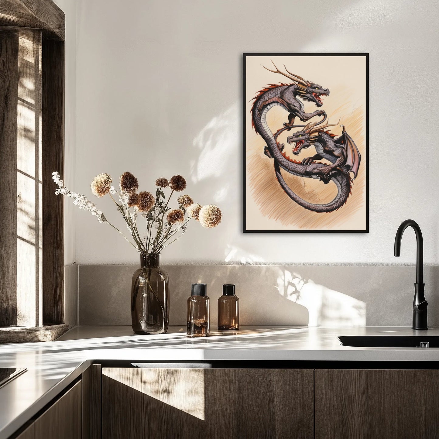 Dwa Smoki Splecione w Powietrzu Plakat