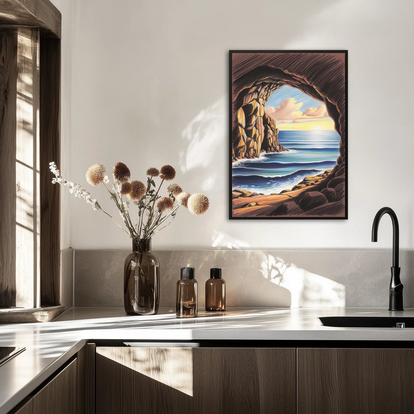 Jaskinia z widokiem na otwarte morze Plakat