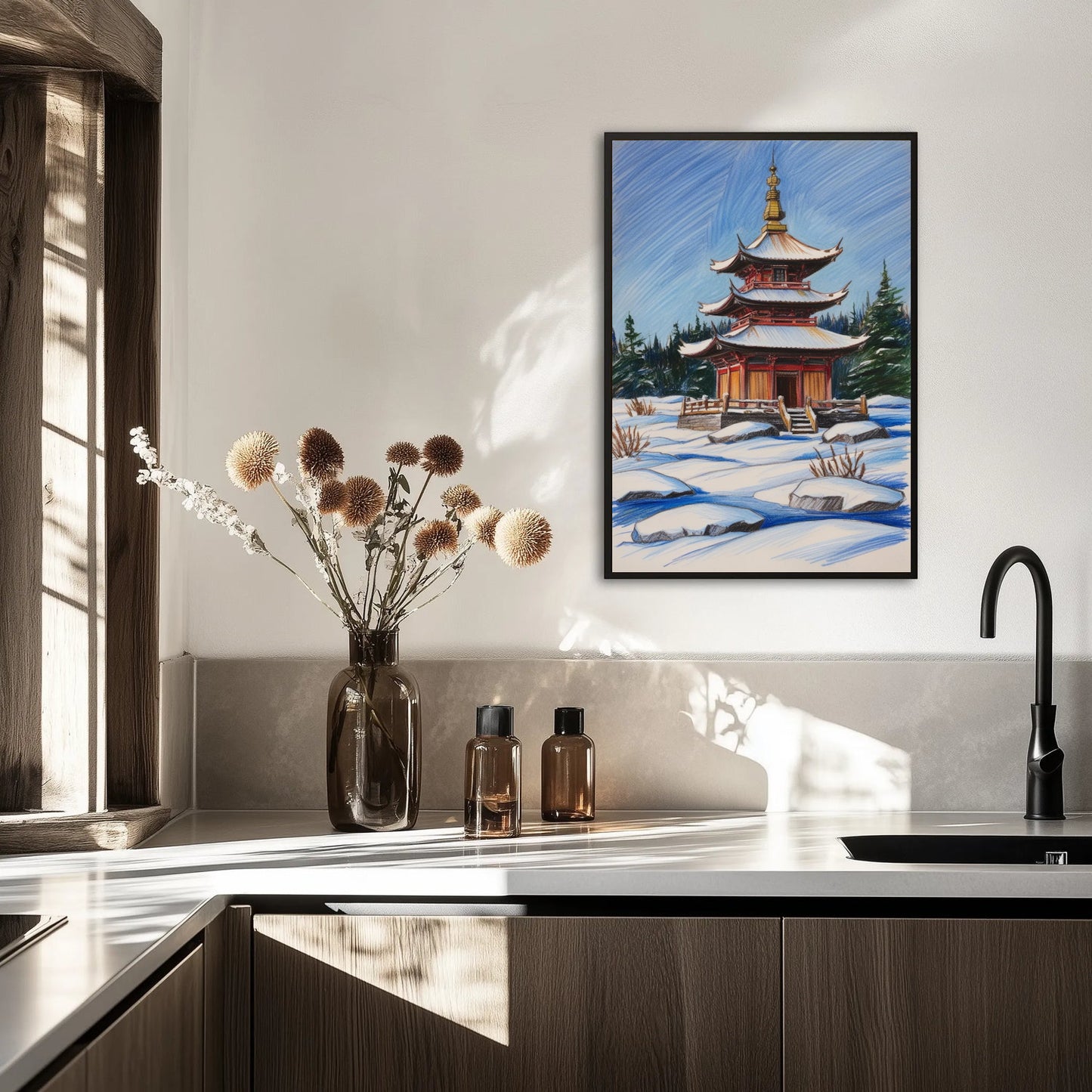 Pagoda W Zimowym Krajobrazie Plakat