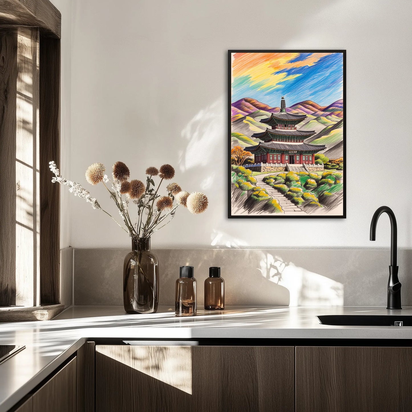 Pagoda W Stylu Koreańskim Na Tle Gór 2 Plakat