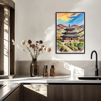 Pagoda W Stylu Koreańskim Na Tle Gór 2 Plakat