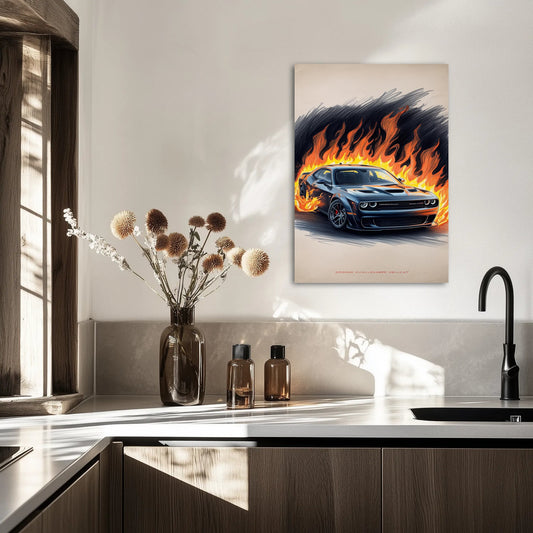 Dodge Challenger Hellcat w płomieniach Obraz