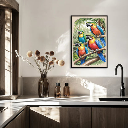 Kolorowe Ptaki Tropikalne W Dżungli Plakat