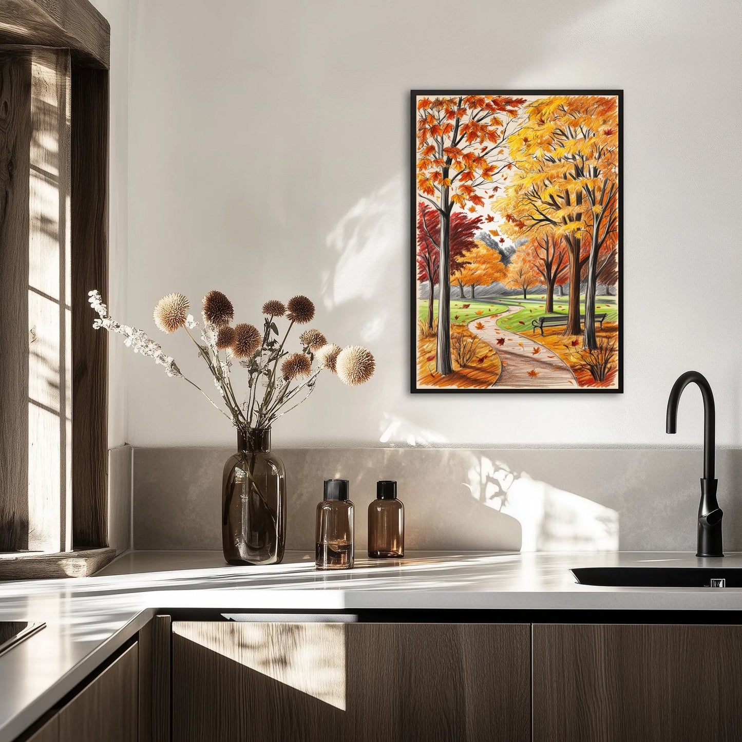 Jesienny park w złotych liściach Plakat