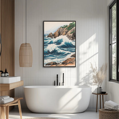 Oceaniczne Fale Obijające O Wybrzeze Plakat