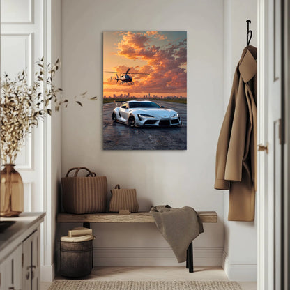 Toyota Supra z Helikopterem Obraz