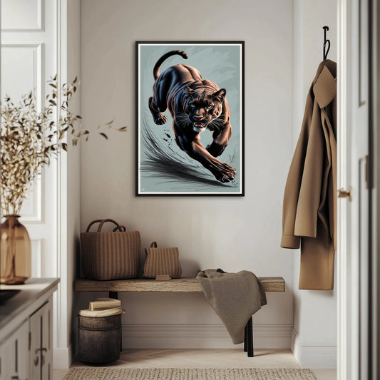 Drapieżna pantera w ruchu Plakat