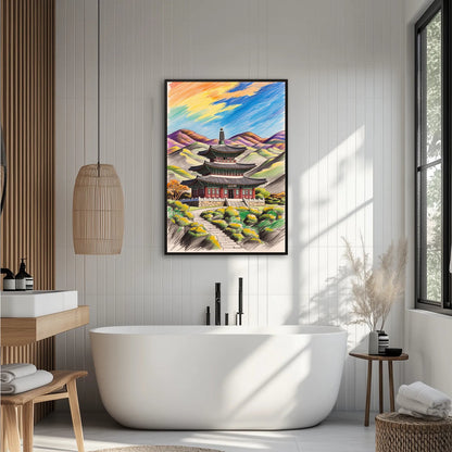 Pagoda W Stylu Koreańskim Na Tle Gór 2 Plakat