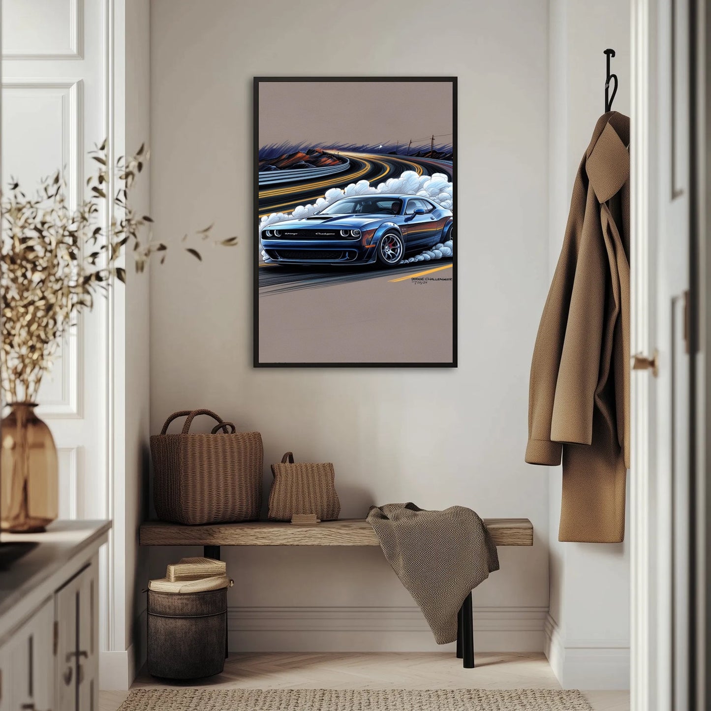 Dodge Challenger podczas driftu Plakat