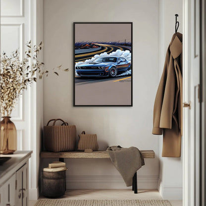 Dodge Challenger podczas driftu Plakat